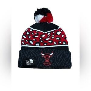New Era Black and Red NBA Color Prints Chicago Bulls Beanie with Pom Pom
